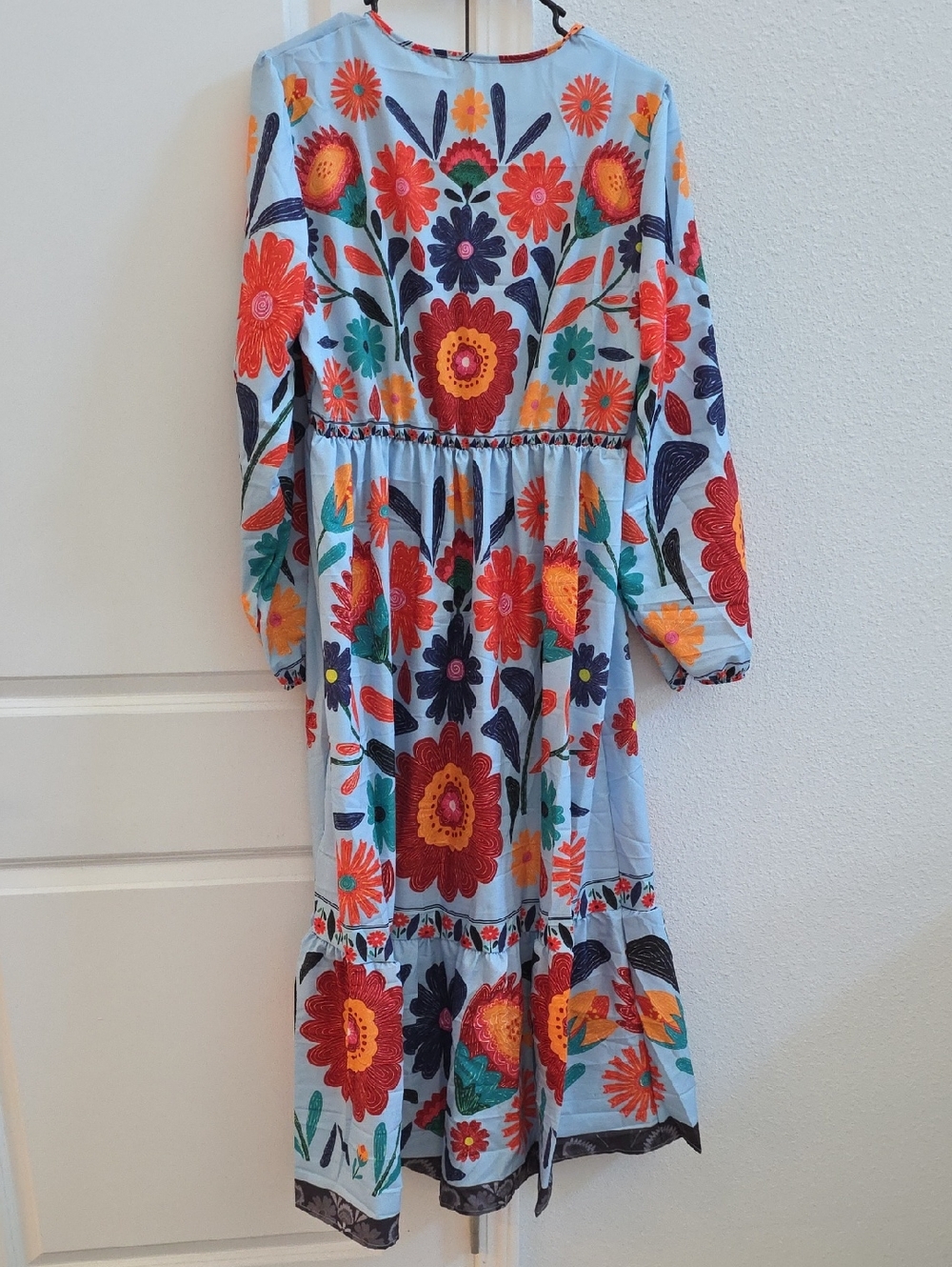 Floral Print Long Sleeve Maxi Dress - Light Blue - Picture 14 of 15
